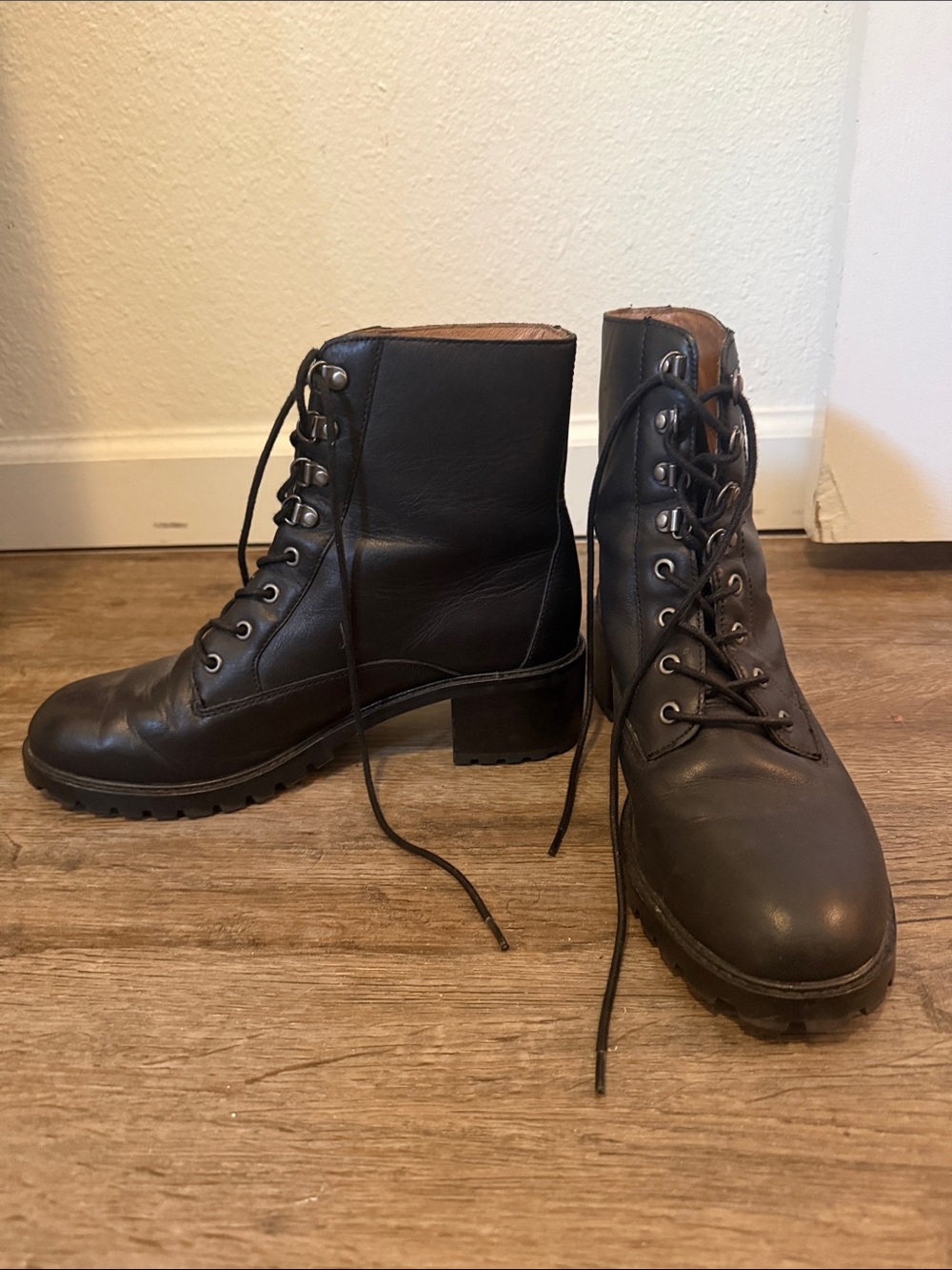 Madewell Black Leather Lace-Up Combat Boots